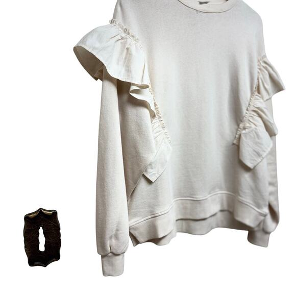 Zara Ivory Ruffle Sleeve Sweatshirt NWOT Size 13–14 Fits Women’s M - Picture 8 of 9